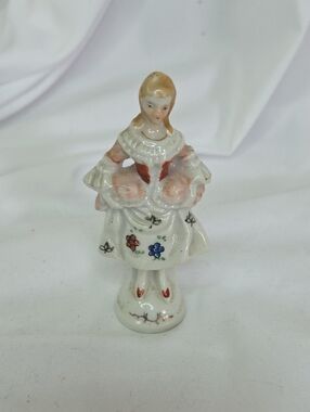 Vintage Victorian Woman Figurine Japan Porcelain Almost 4"